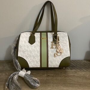H&CO New! Leather satchel white/military green bag